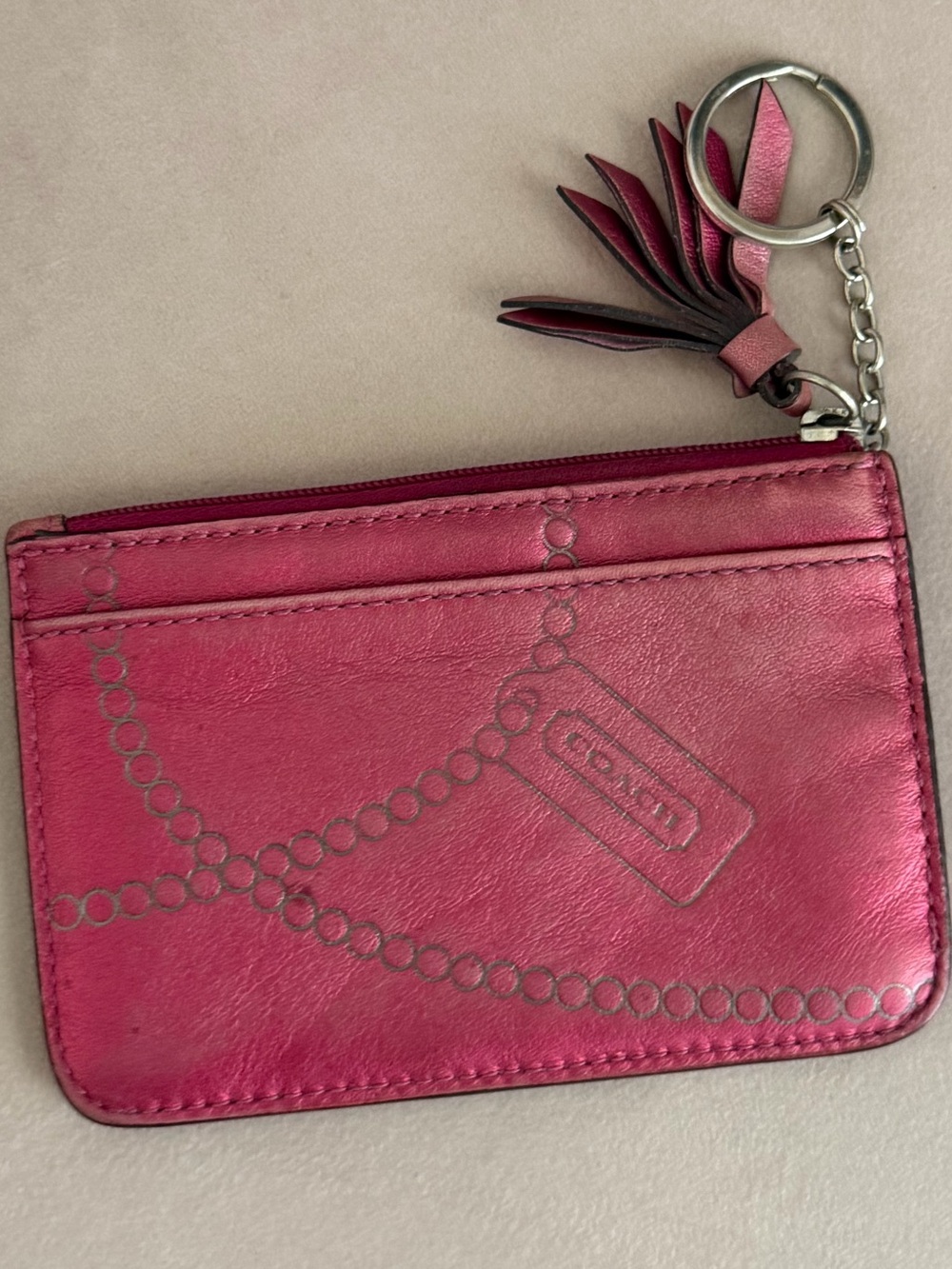 COACH Legacy Pink Metallic Tassel Keychain Wallet - Picture 9 of 16
